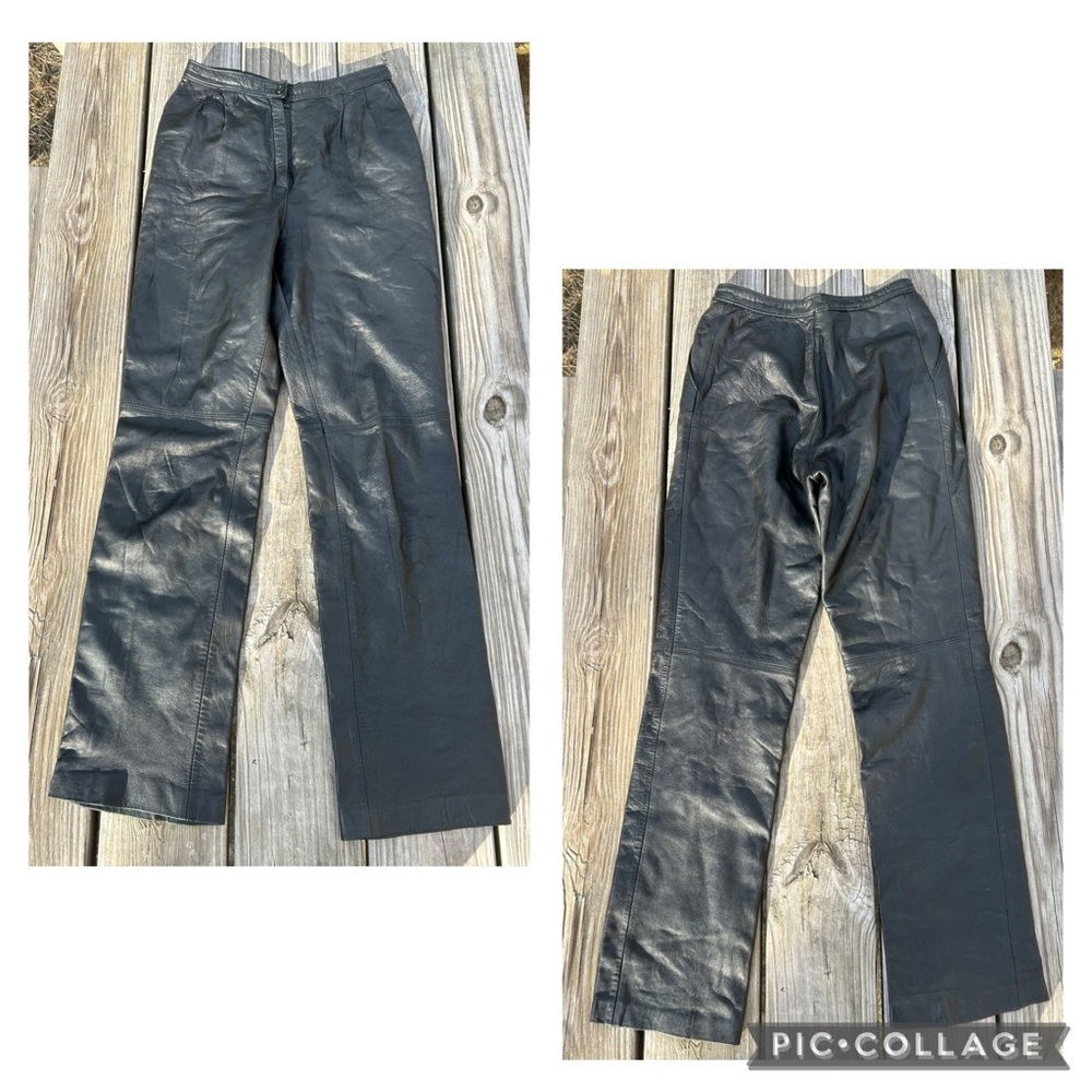 Vintage 80s 90s Buttery Soft Black Napa Leather Bootcut Pants XS 25 waist